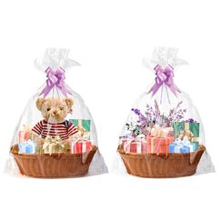 2 Stück Boensi Geschenkkorb, 38x28x12 cm Geschenkkorb-Set mit 1x Korb, 2 x Schleifen,2 x Cellophan-Beutel,1 x Grußkarte für Weihnachten, Geburtstage, Hochzeiten, Ostern