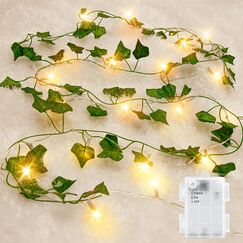 Gcstnn LED Lichterkette Efeu K&uuml;nstlich, 2M 20LED Gr&uuml;ne Efeu-Lichterkette Girlande, IP65 Wasserdicht Batteriebetrieben mit Timing-Funktion, f&uuml;r H&auml;ngend Pflanzen, Zimmer, Wand, Weihnachtsdekoration.