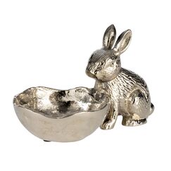 EGLO LIVING Dekoschale Ostern Ambalava, Deko Schale mit Osterhase, Elegante Osterschale zum Dekorieren, Osterdeko aus Aluminium in Silber, 20 x 12 cm