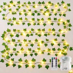 Dekofun Efeu Lichterkette Batterie,10M 100 LED Efeu Künstlich mit Fernbedienung, Timer, 8 Modi Lichterkette, Fake Efeu Girlande für Zimmer Balkon Aesthetic Room Wand Frühling Innen Outdoor Deko