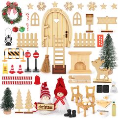 Fulasofia Wichteltür Set 64 PCS, Wichtel Zubehör Weihnachten, Wichtel Baustelle Set, Weihnachtswichtel Set, Miniatur Wichtel Zubehör, Weihnachtsdekoration mit Miniatur Briefkästen, Zäun, Kranz