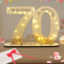 Seutgjie Deko 70 Geburtstag Frau Mann, Geldgeschenke Geburtstag 70 Originelle Holz Schild G&auml;stebuch mit LED Lichterkette f&uuml;r M&auml;nner Frauen Jubil&auml;um Tischdeko 1955-2025