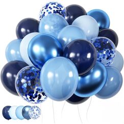 Luftballons Blau 60 St&uuml;ck 12 zoll, Blaue Ballons Navy Pastell Blau Hellblau Latex Luftballons Metallic Konfetti Ballons Set f&uuml;r Mann Geburtstag Hochzeit Weihnachten Abschluss Party Deko