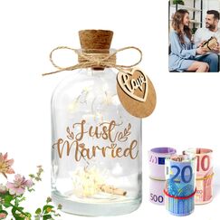 LED Flaschenlicht Hochzeit，Hochzeitsgeschenke f&uuml;r Brautpaar,Geldgeschenke Hochzeit Verpackungen Hochzeitsgeschenke Geld Leuchtflasche f&uuml;r Frisch Verliebte Geburtstag Weihnachten (Just Married)