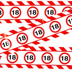 Tiwoca 18 Geburtstag Deko &ndash; lustiges Absperrband rot wei&szlig; mit Verkehrszeichen als originelle und witzige Geburtstagsdeko f&uuml;r einen gelungenen 18. Geburtstag Junge oder M&auml;dchen