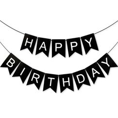 Happy Birthday Girlande Schwarz, Girlande Geburtstag 5 Meter, Happy Birthday Banner, Alles Gute Zum Geburtstag BannerSchild, GeburtstagDeko Zubeh&ouml;r Party Dekoration Banner f&uuml;r Erwachsene Kinder