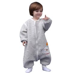 MIKAFEN Schläfsack Baby Langarm Winter kinderSchlafsack 2.0Tog,Hund Muster Baby Schlafsack mit Füßen Baumwolle Junge Mädchen Unisex ganzjahres Schlafanzug, Grauer Welpe,70/Baby Höhe 75-85cm