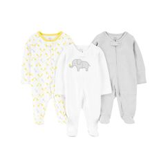 Simple Joys by Carter's Unisex Baby 3-Pack Neutral Sleep and Play Kleinkind-Schlafanz&uuml;ge, Hellgrau Ministreifen/Wei&szlig; Elefant/Giraffe, 3-6 Monate (3er Pack)