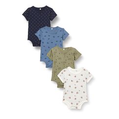 PIPPI Unisex Baby Body SS AO-printed (4-pack) Formender Body, Khaki, 98