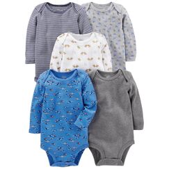 Simple Joys by Carter's Unisex Baby Lang&auml;rmeliger Body, 5er-Pack, Blau/Grau/Wei&szlig;, 24 Monate