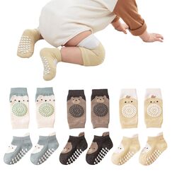 Mezrkuwr Baby Krabbeln Set: 3 Paar Knieschoner & Socken mit Anti Rutsch Gummipunkte f&uuml;r Kleinkinder 0-12 Monate