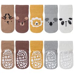 SockWaddles Stoppersocken Kinder Baby, 5 Paar ABS Atmungsaktiv Antirutschsocken Kinder, Krabbelsocken Baby Baumwolle, Jungen und M&auml;dchen Crew Socken mit Tiere