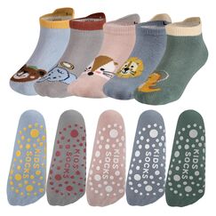Opopark 5 Paar Grip Socken, Baby Kleinkinder rutschfeste Socken, Stoppersocken Baby, Socken aus Baumwolle mit Tiermotiv(3-5 Jahre)