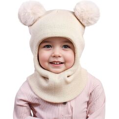 DRESHOW Kinder Winterm&uuml;tze Warme Schal Schlupfm&uuml;tze Strickm&uuml;tze Kapuze Weiche Schalm&uuml;tze mit Doppelt Bommel Pom Pom Beanie M&uuml;tze f&uuml;r Kleinkinder Jungen M&auml;dchen 1-6 Jahre