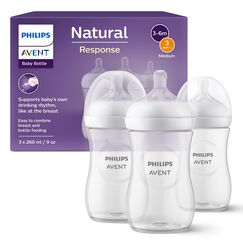 Philips Avent Natural Response Babyflasche mit 260 ml mit Saugern f&uuml;r mittleren Nahrungsfluss (Durchflussrate 3), 3er-Pack, SCY903/03