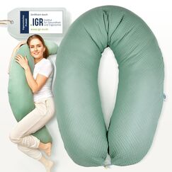 sei Design XXL Stillkissen 190x35 cm mit Musselin-Bezug ergonomisch. Schwangerschaftskissen Seitenschl&auml;ferkissen Komfortkissen f&uuml;r Erwachsene. Stillkissenbezug aus 100% Baumwolle [ Bio-Baumwolle ]