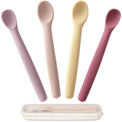 Moonkie Silikon-Baby-L&ouml;ffel 4er-Set, L&ouml;ffel mit weicher Spitze f&uuml;r die erste Phase der S&auml;uglingsern&auml;hrung, biegsame, kausichere Baby-Trainingsl&ouml;ffel, ideal f&uuml;r die Selbstf&uuml;tterung und Led Weaning