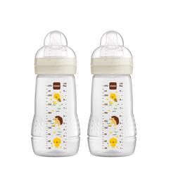 MAM Easy Active Trinkflasche im 2er-Set (270 ml), Baby Trinkflasche inklusive MAM Sauger Gr&ouml;&szlig;e 1 aus SkinSoft Silikon, Milchflasche mit ergonomischer Form, 0+ Monate, Biene/Igel