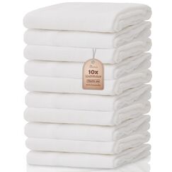 NatureMark 10er-Pack Baby-Mullt&uuml;cher &ndash; 100% Baumwolle &ndash; weiche und saugf&auml;hige T&uuml;cher f&uuml;r Stillen & Babypflege, Windeln, Puckt&uuml;cher & Waschlappen &ndash; Wei&szlig;, 70x70 cm