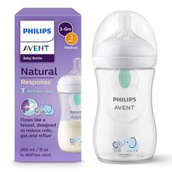 Philips AVENT Natural Response Babyflaschen &ndash; Babyflaschen mit AirFree Ventil, 260 ml, BPA-frei, f&uuml;r Neugeborene ab 1 Monat, Elefantenmotiv (Modell SCY673/81)