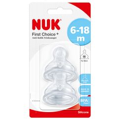 NUK First Choice+ Anti-Colic-Trinksauger Silikon | kiefergerechte NUK Form | Gr&ouml;&szlig;e 2 (6-18 Monate) M f&uuml;r Milch | 2 St&uuml;ck