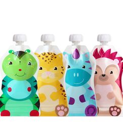 ChooMee Wiederverwendbare Babynahrungsbeutel – BPA-frei, Nachfüllbare Quetschbeutel für Kleinkinder – Pürees, Apfelmus & Joghurt – Doppelreißverschluss, breiter Boden, 4 Stück, 5 oz