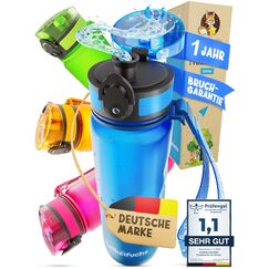 Funkelfuchs® - Trinkflasche für Kinder – 500ml, Blau – Kohlensäure geeignet - 100% auslaufsicher - Wasserflasche spülmaschinenfest - für Kindergarten, Einschulung, Schule, Sport