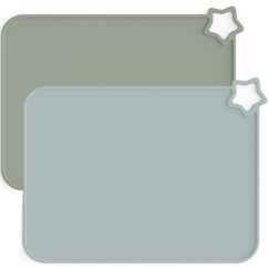 Moonkie 2PC Baby Silikon Platzset Abwaschbar, Platzdeckchen, rutschfest Tischset Kinder, Kinder Platzset, Schmutzabweisend, Tragbar, f&uuml;r Kinder und Kleinkinder (&Auml;ther/Salbei)