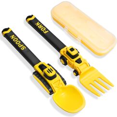 Construction Kinder Besteckset – Babybesteck – Geeignet für Kindergabel und Löffel – Bagger Besteck für Kinder, Tragbares Kleinkindbesteckset für 1-, 2-, 3-, 4-, 5-Jährige Kleinkinder – Gelb