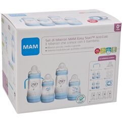 Mam Easy Start Anti-Colic Babyflasche, 8 Flaschen in den Formaten 130 ml, 160 ml und 260 ml, 1 Start Nano, 4 Dichtstoffscheiben, 1 extra weicher und griffiger Ausgie&szlig;er, Sortiert Farbe, 7- 30 g