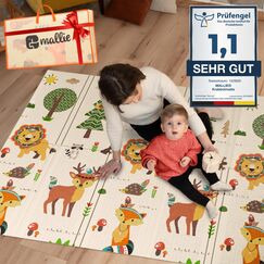Mallie&reg; Spielmatte Baby Faltbar inkl. Gratis Tragetasche 180x150x1cm [100% BPA- und Schadstoff-Frei] Doppelseitige Krabbelmatte Baby, Krabbeldecke Baby I Baby Play Mat, Spielmatte Baby Faltbar
