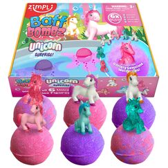 Zimpli Kids 6 gro&szlig;e Einhorn &Uuml;berraschungs-Badebomben, 6 &Uuml;berraschungs-Einhorn-Spielzeuge im Inneren! Kindergeburtstagsgeschenke, Badespielzeug f&uuml;r Jungen und M&auml;dchen