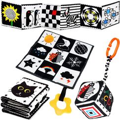 Jiosdo Baby Spielzeug 0-3 Monate, Kontrast Spielzeug Baby Stoffbuch Knistertuch W&uuml;rfel, Kontrastbuch Schwarz Wei&szlig;, Black & White Kinderwagen Spielzeug Geschenksets Babyspielzeug 0 3 6 12 Monate(3PCS)
