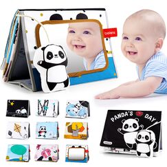 beiens Baby Spielzeug ab 3 Monate, Faltbarer Baby Spiegel Spielzeug mit Knisterbuch, Panda mit schwarz wei&szlig; kontrastbuch, Lernspielzeug Geschenk f&uuml;r Neugeborenes Spielzeug 0-6 Monate