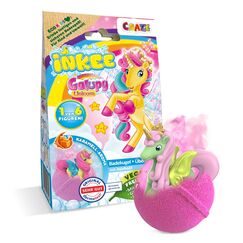 INKEE Surprise Galupy Unicorn | Einhorn Badebombe Kinder mit &Uuml;berraschung, Badekugel 100g mit GALUPY Einhornfiguren, Karamellduft & Jojoba&ouml;l