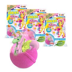INKEE Surprise Galupy Unicorn 3er Set | 3x Badebomben Kinder mit &Uuml;berraschung, Badekugeln 3x 100g mit GALUPY Einhornfiguren, Karamellduft & Jojoba&ouml;l - einhorn geschenke f&uuml;r m&auml;dchen