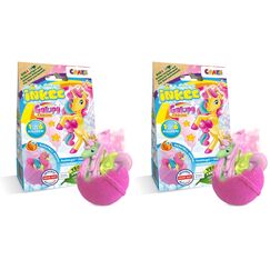 INKEE Galupy Unicorn | Badebombe Kinder mit &Uuml;berraschung, Badekugel 100g mit GALUPY Einhornfiguren, Karamellduft & Jojoba&ouml;l (Packung mit 2)