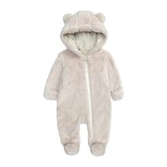TinaDeer Baby Schneeanz&uuml;ge Winter Overall mit Kapuze Winter Strampler Fleece Overall mit Fu&szlig; f&uuml;r Babys Neugeborene Kleinkind M&auml;dchen Jungen Warm Jumpsuit f&uuml;r 0-12 Monate (Beige, 0-3 Monate)