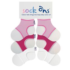 Sock Ons - Baby-Sockenhalter - 6-12 Monate - 3er Pack (1 x Wei&szlig;, 1 x Fuchsia, 1 x Baby Pink) - Erstaunliches Vorteilspaket - Baby-Socken immer anziehen!