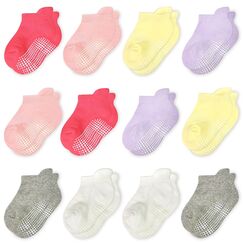 HYCLES Stoppersocken Kinder - 12 Paar Rutschfeste Socken für 0-7 Jahre, Mädchen 1-3 Jahre