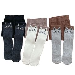 Silkglory 3 St&uuml;ck Baby M&auml;dchen Strumpfhosen,Strumpfhosen f&uuml;r M&auml;dchen mit S&uuml;&szlig;er Katze Verzierung, Leggings Str&uuml;mpfe Strumpfhosen f&uuml;r Neugeborene Kleinkinder Grau/Schwarz/Wei&szlig; 5&ndash;7 Jahre