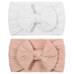 YOFASEN 2 St&uuml;ck Haarband - High Elastisches Baby M&auml;dchen Schleife Stirnb&auml;nder - Weiche Turban Babyschmuck (Rosa+Wei&szlig;)