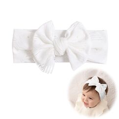 XIXKOLYU&reg; Baby M&auml;dchen Stirnb&auml;nder Weiss Dehnbare Strickschleife mit breitem Rand Neugeborene Kleinkinder Haarb&auml;nder und B&ouml;gen Kinder Haarschmuck Weiche