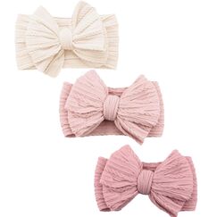 3 Stück Baby Turban Stirnband Baby Mädchen Nylon Stirnbänder Schleife Stirnband Weiche Schleife Kopfbedeckung Elastische Haarbänder für Neugeborene, Kleinkinder (Beige Blush Lichtrosa, eine Größe)