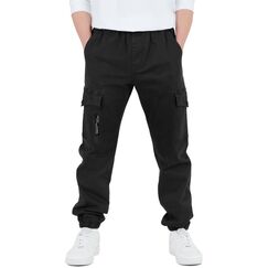 CAMLAKEE Cargohose Jungen Jogginghose Kinder Cargo Hosen Jungs Arbeitshose mit Elastischem Bund Schwarz DE: 164-170 (Herstellergröße 170)