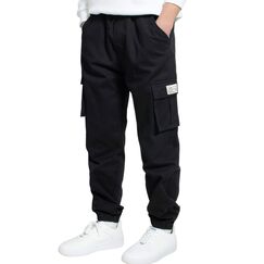LAUSONS Hosen f&uuml;r Jungen Cargohose Kinder Hose Cargo Jogginghose Freizeithose mit Gummizug Schwarz 152-158 (Herstellergr&ouml;&szlig;e 150)