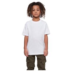 Build Your Brand Kinder T Shirt Basic – Rundhals Kurzarm Tee aus Baumwolle mit klassischer Passform für Alltag Schule Sommer und Freizeit Outfits,Weiß,122-128
