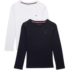 Tommy Hilfiger Jungen 2er Pack Langarmshirts Crew Neck aus Baumwolle, Blau (Desert Sky/White), 12-14 Jahre