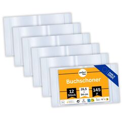 perfect line &ndash; 12x Buchumschlag 26,5 cm H&ouml;he &ndash; Schulbuchh&uuml;lle extra stabil aus PP &ndash; Buchschoner glasklar, transparent, abwischbar &ndash; H&uuml;lle bis 54 cm Breite &ndash; Made in EU &ndash; ideal f&uuml;r B&uuml;cher