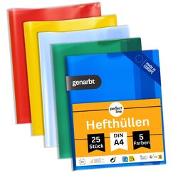 perfect line 25 Hefth&uuml;llen DIN-A4, 5 Farben, Heftumschlag transparent genarbt, Heftschoner aus recyclebarem PP, dokumentenecht